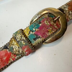VTG 80s Elite Fresno California Belt Womens Large Lace Floral Glitter Punk Prop